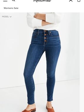 Madewell High-Rise Button-Fly Skinny Jeans in Dark Indigo
